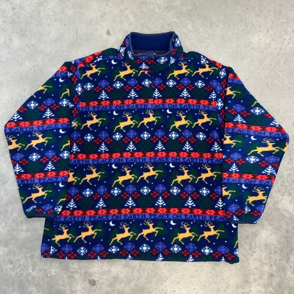 Vintage 80s/90s L.L. Bean Peace On Earth Christmas Fleece Pullover MADE IN USA